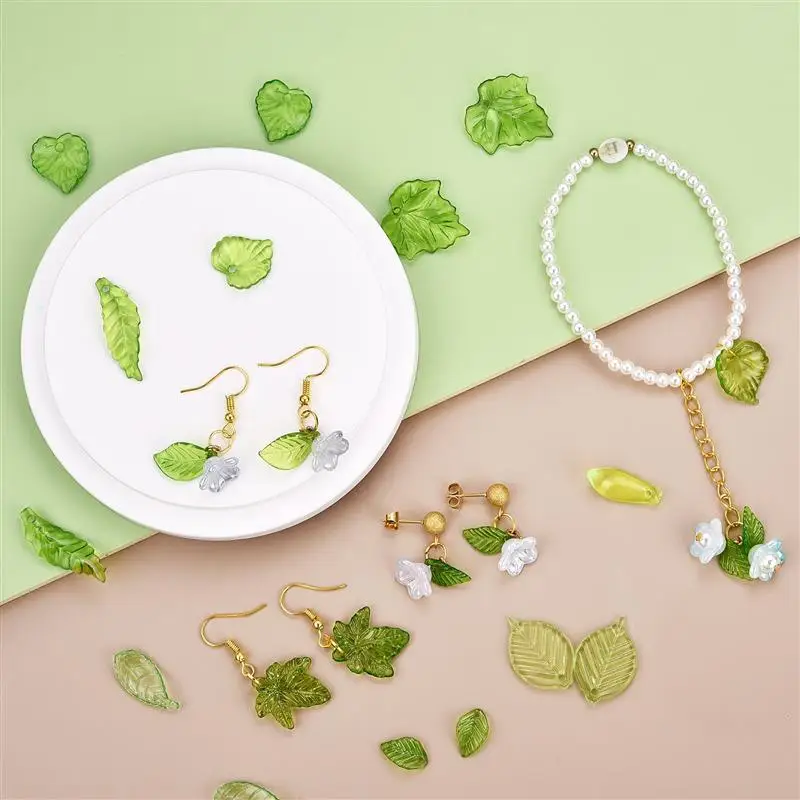 Green Transparent Leaf Beads Acrylic Pendant Loose Bead For DIY Jewelry Making Accessories Handmade Earring Necklace Bracelet