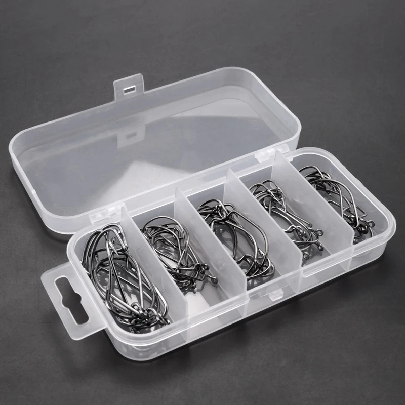 51Pcs Fishing Hooks High Carbon Steel Worm Senko Bait Jig Fish Hooks With Plastic Box