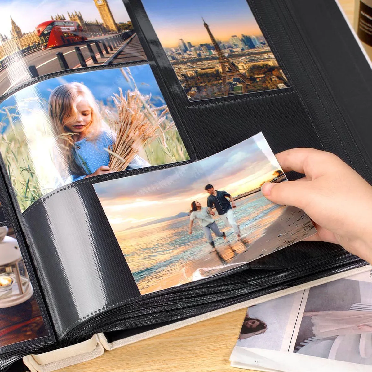 Großes Fotoalbum aus Leinen, Scrapbook mit 200/300/600 Fächern für 4x6 Fotos, Einsteck-Fotoalbum für Hochzeit, Baby, Familie, Jubiläum – Detail 6
