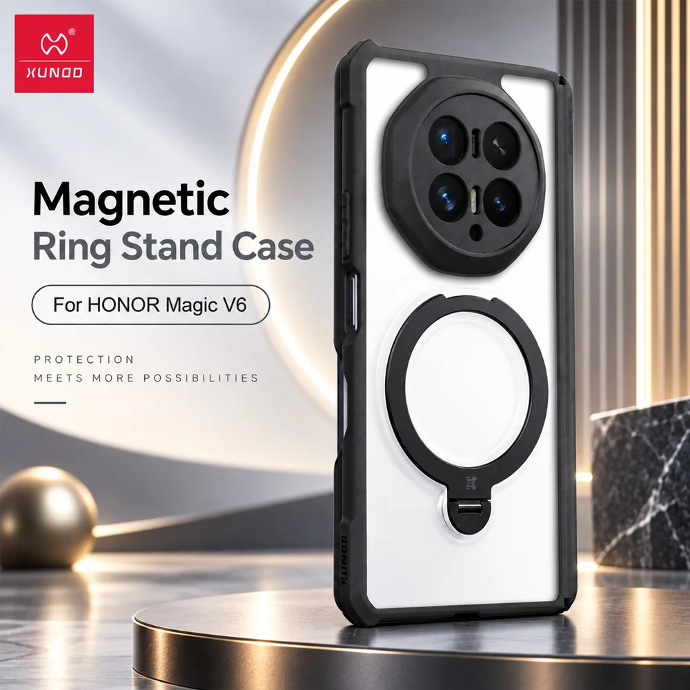 XUNDD Case For HONOR Magic V6 Magnetic Kickstand Clear Shockproof Airbag Anti-Drop Cover with Full Camera Protection Funda