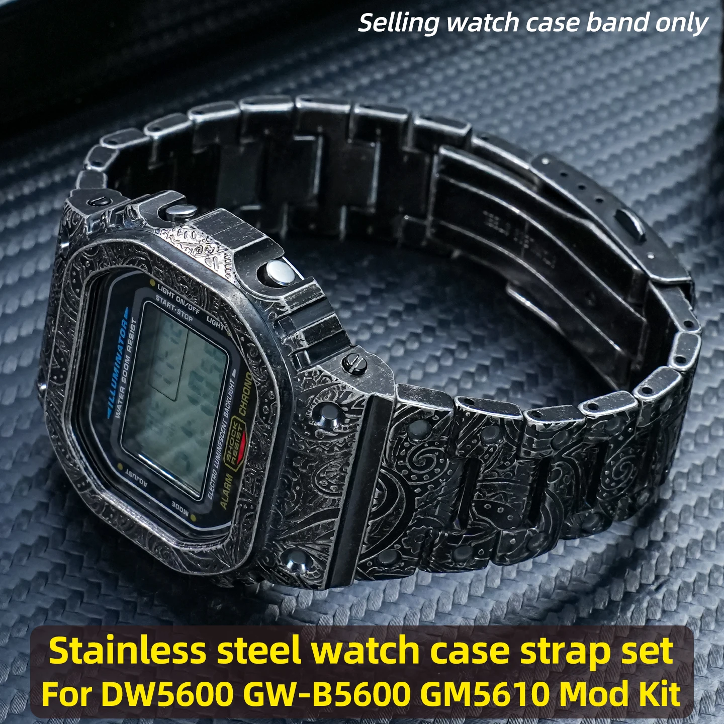 DW5600 Vintage Engrave Mod kit  For Casio GWM-B5000 5600 5610 series Modified Stainless Steel Watch Case+Strap Accessories tools