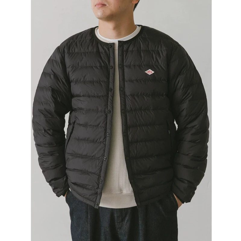 DANTON Japanese style thin collarless waterproof warm lining down jacket white duck down can be stored