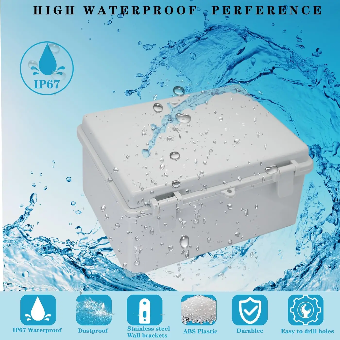 Weatherproof Outdoor Electrical Box Junction Box IP66 ABS Plastic Enclosure Project Box with Mounting Plate with Wall Bracket