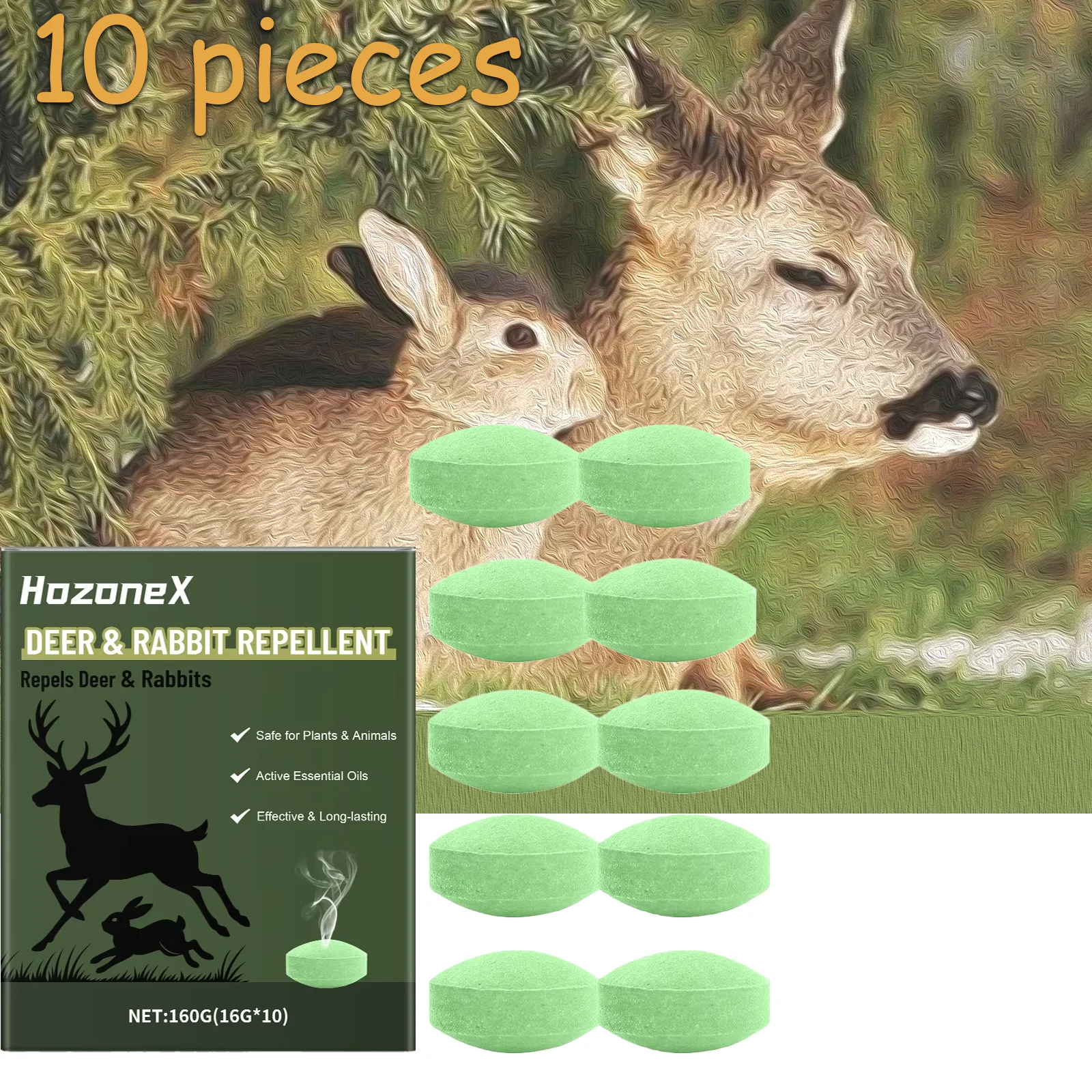 HozoneX 10pieces Deer and Rabbit Repellent Pills Home Outdoor Courtyard Plant Oil Odor Repellent Long Lasting Repellent Pills