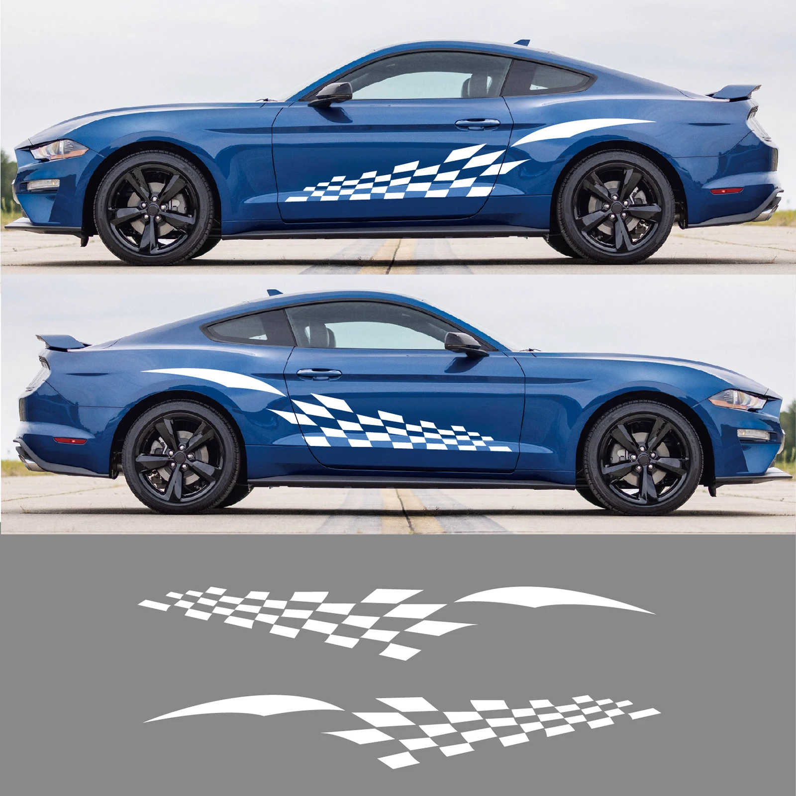 

2PCS Car Styling Racing Stickers Decor Auto Modified Vehicle Body Side Door Checkered Flags Striped Vinyl Decals