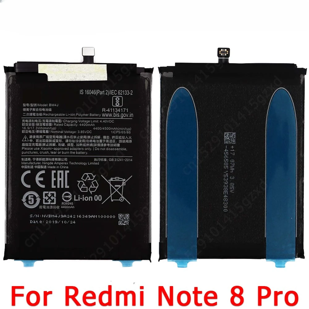 100% For Xiaomi Redmi Note 8 Pro Battery BM4J 4500 mAh Cellphone Li-ion Bateria Replacement Spare Parts