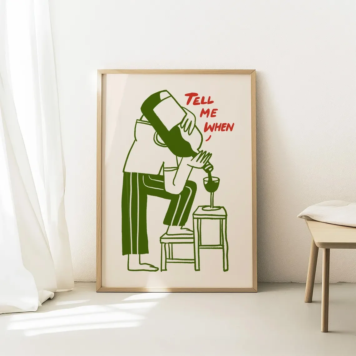 Funny Wine Wall Art, Tell Me When Print, Kitchen Decor, Wine Lover Gift, Retro Bar Cart Print, Dining Room Wall Decor, Vintage C
