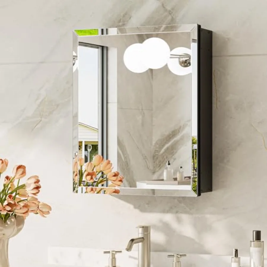 

14 x 18 Recessed Medicine Cabinet for Bathroom Assembly Required Medicine Cabinet with Mirror Tempered Beveled Mirror Stepless
