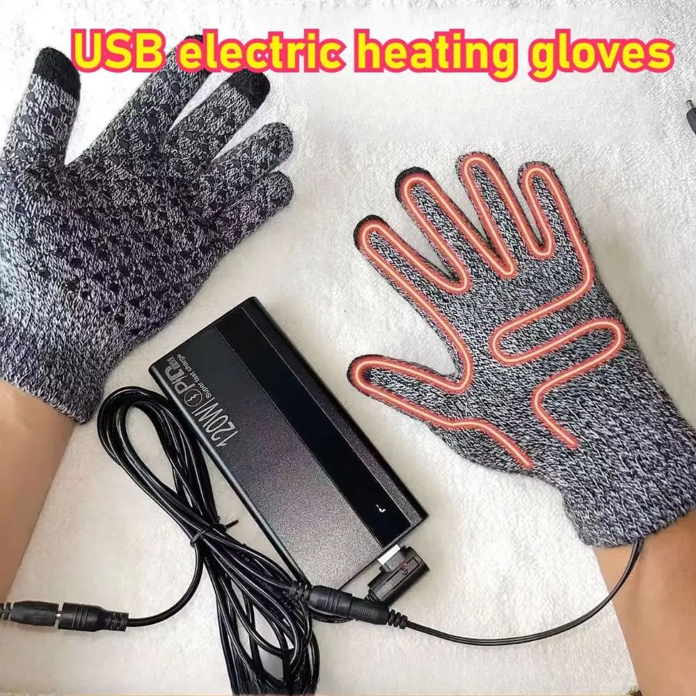 Durable Thickened USB Heated Gloves Touchscreen Non-Slip Touchscreen Gloves Adjustable Warm Hand Warming Gloves Winter