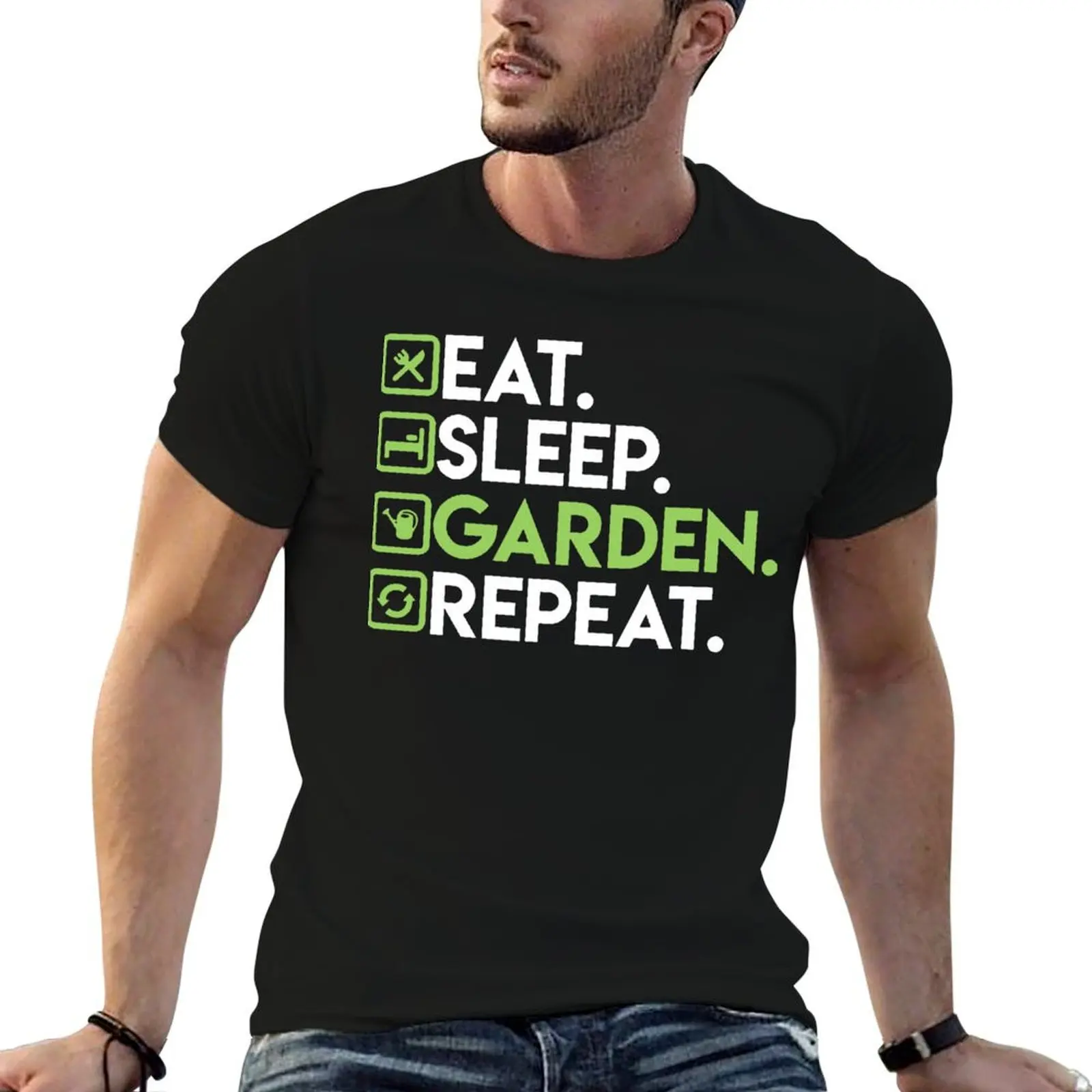 Funny Plants Gardener Eat Sleep Garden Repeat T-Shirt Ultra Soft Breathable Tee Top
