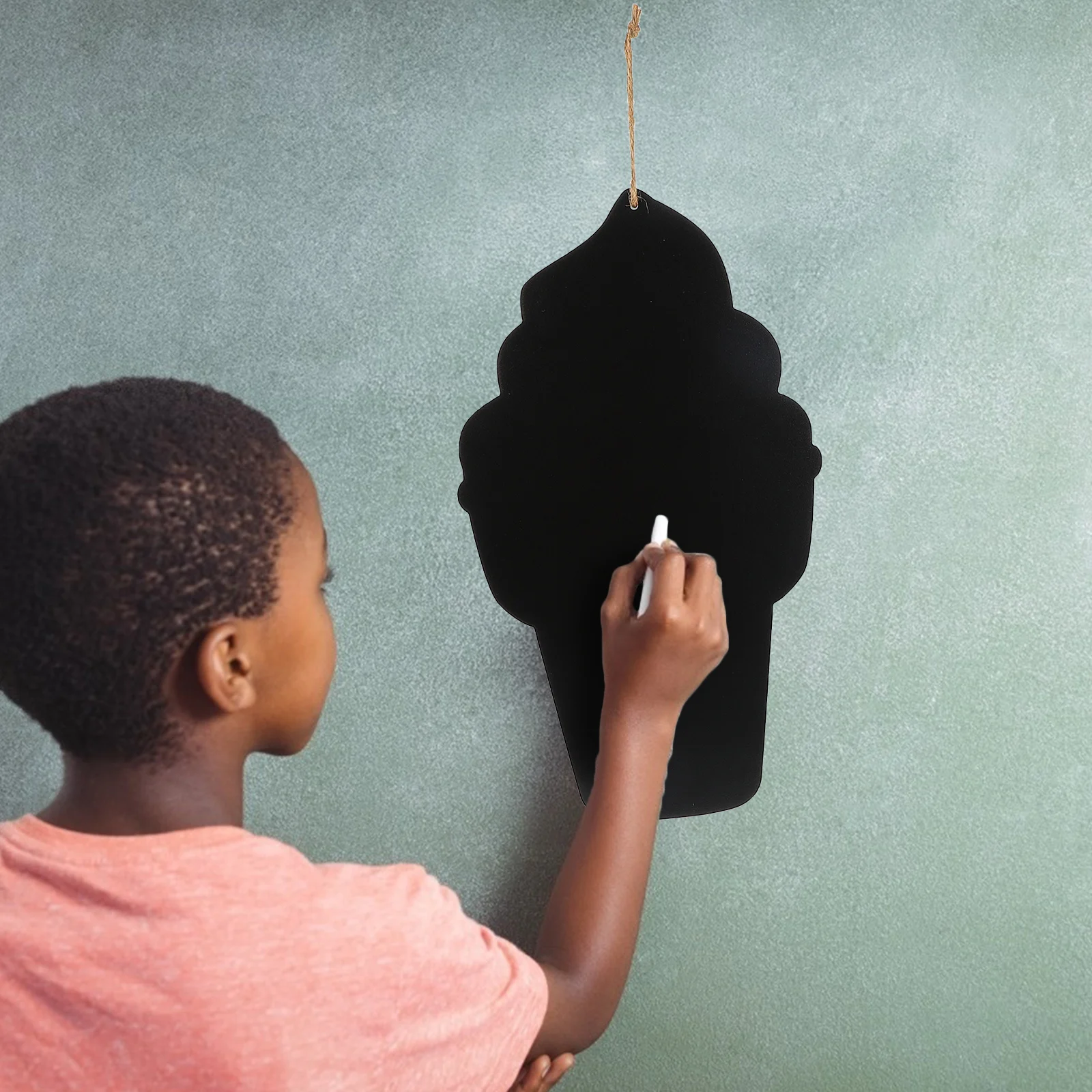 Ice Cream Shape Hanging Blackboard Decorative Message Board Home Coffee Shop Chalkboard Ornament Easy Wipe Wooden Display Sign