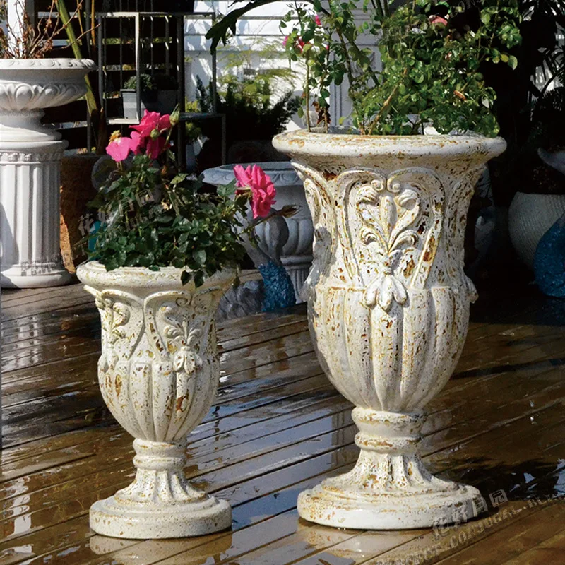 

European retro large tall Roman flower pot garden courtyard villa entrance green plants wedding decoration home decoration