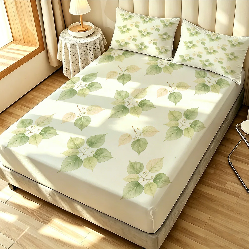 3PCS Watercolor Fresh Branches and Leaves Bedding Set. The bedding set includes a quilt without a filling, one quilt cover, a