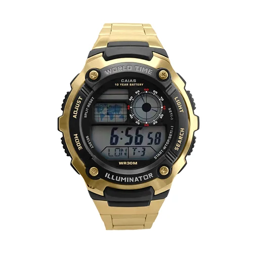 Reloj de choque Original, reloj electrónico deportivo unisex, función completa, pantalla LED, aleación, hora mundial, serie de roble