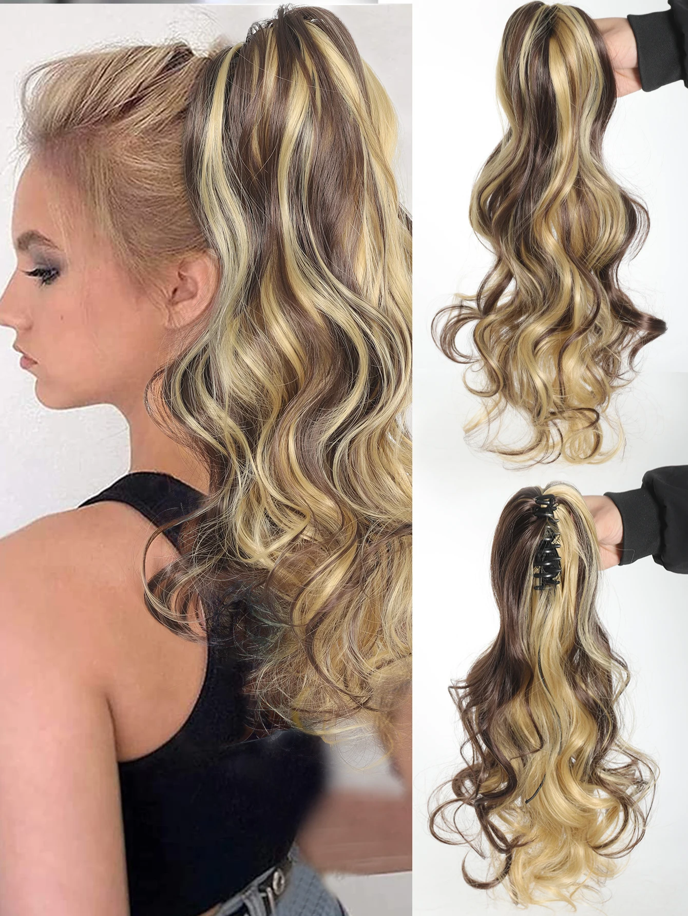 

Synthetic 18" Claw Hair Extensions Long Curly Ponytail Clip in Ponytail Hair Extension Natural Hairpiece for Women