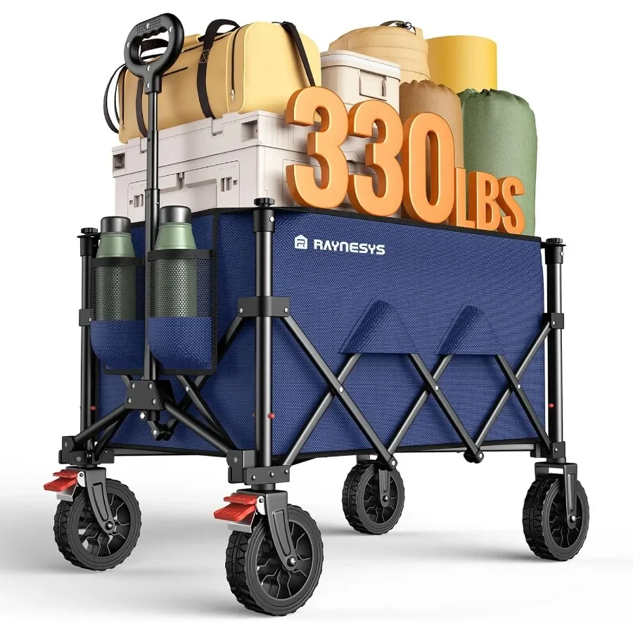 

Wagon Carts Foldable 180L Collapsible Foldable Wagon with 330lbs Weight Capacity Heavy Duty Utility Cart with Drink Holders and