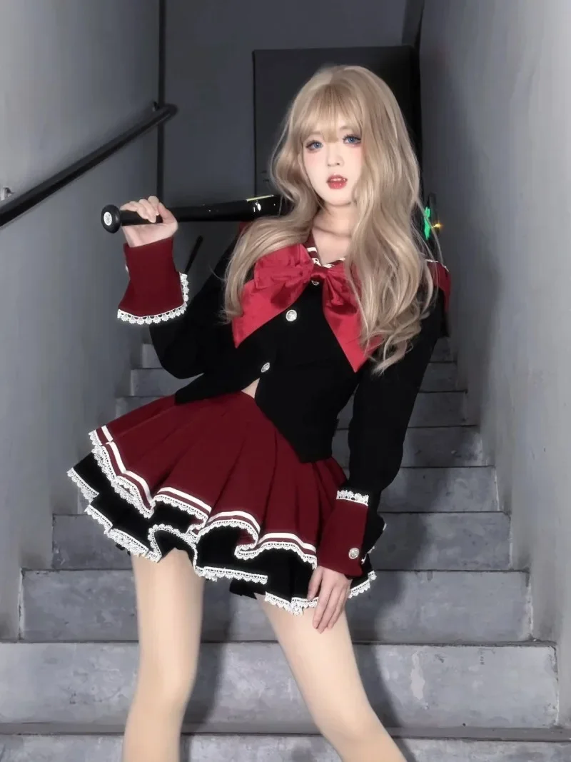 College Style JK Uniform Gothic Vintage Women's Suits Harajuku Halloween Cosplay Costumes Long Sleeve Two Piece Girls Clothes