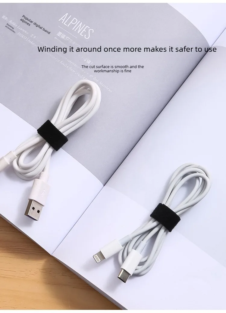 5 m wiederverwendbares Kabelbinderband mit Klettverschluss, verstellbarer Kabel-Organizer, Kabelmanagement-Gurt für Kopfhörer, Maus, Telefon, Ladekabel – Detail 9