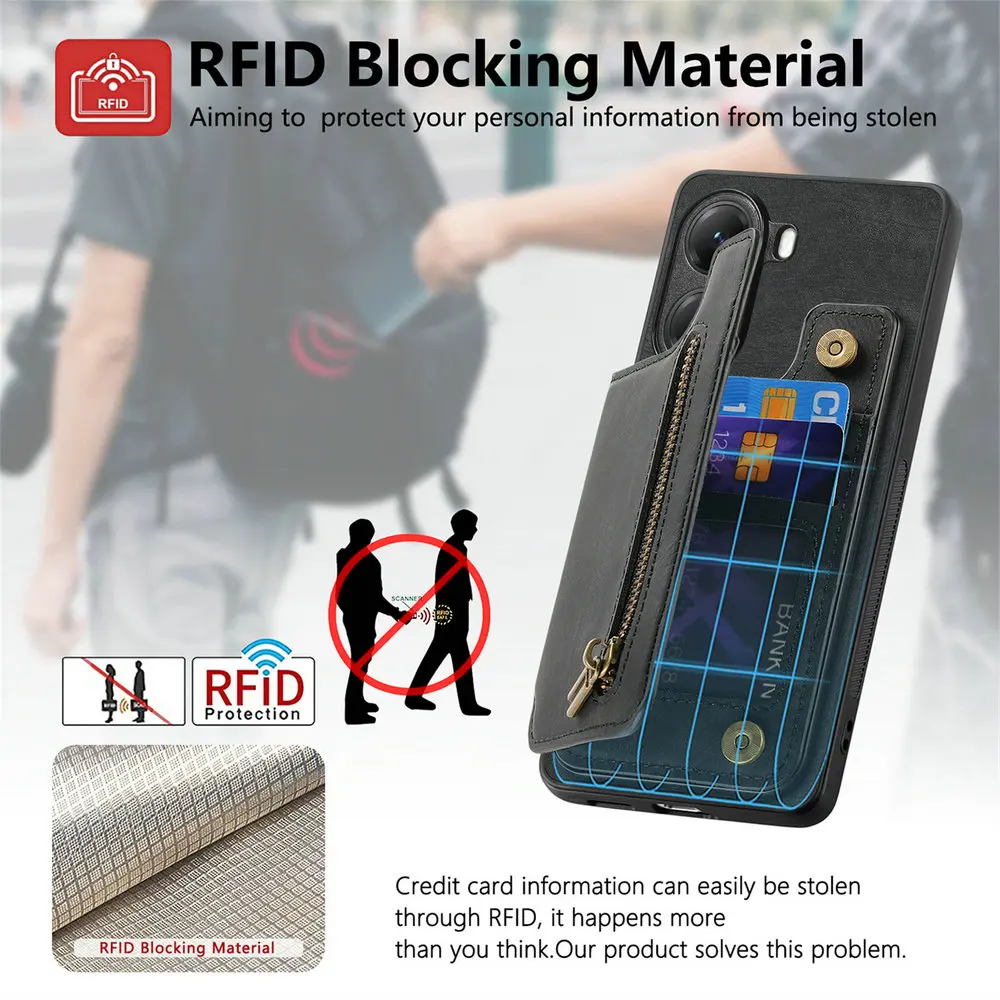 Etui z zamkiem błyskawicznym i portfelem ze skóry do Xiaomi Poco X8 Pro Max M8 X8 F8 F7 X7 F6 X6 M6 Pro 5G, tylna obudowa do Poco F9 Ultra M8 F7 X7 Funda — zdjęcie produktu 4