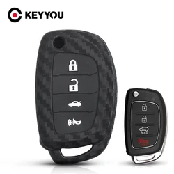 KEYYOU Flip Carbon Fiber Silicone Key Cover For Hyundai i25 ix35 Sonata 2017 2018 2019 For Car Accessories 4 Buttons Key Case