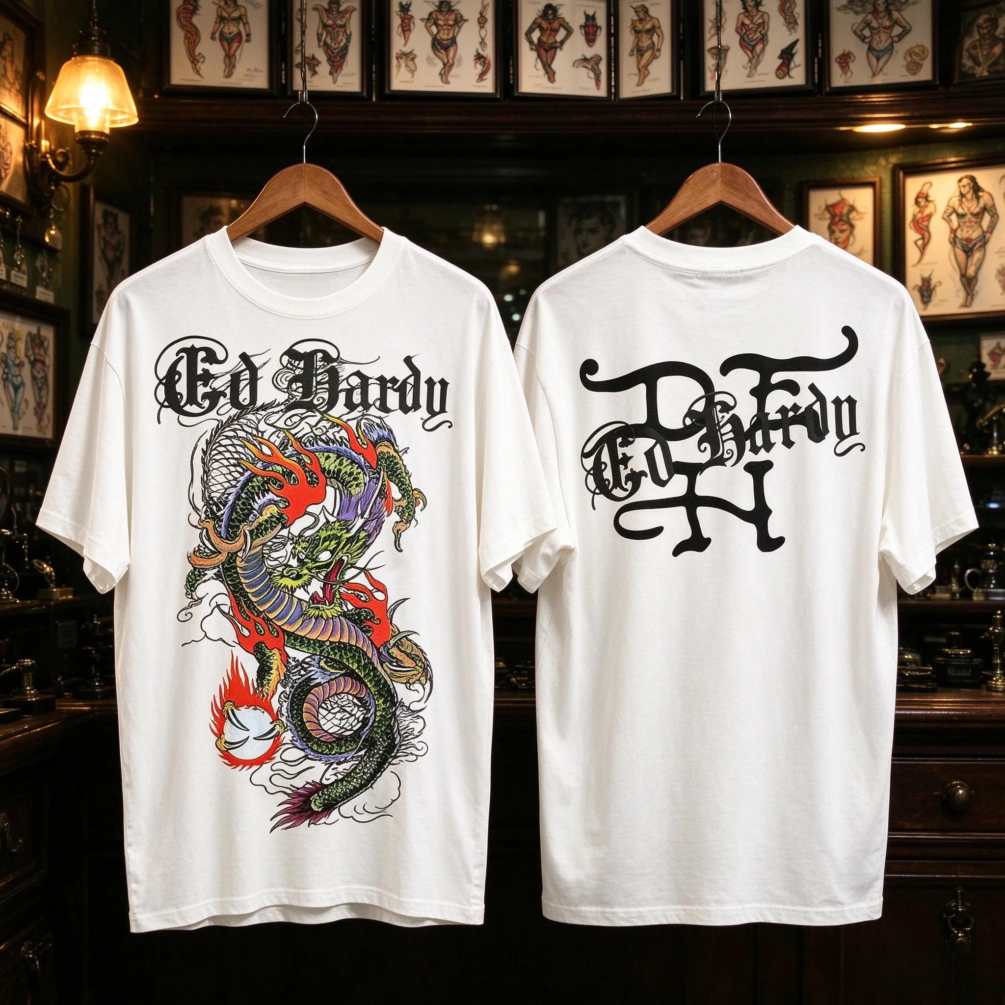 Ed Hardy Dragon Retro Tattoo Graphic Tee Cotton Oversized T-shirt Y2K Streetwear Men Women Vintage Tattoo Art Short Sleeve Top