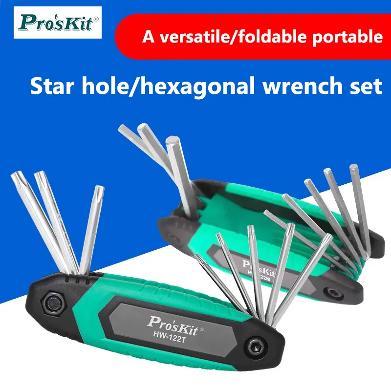 

proskit Складной шестигранный ключ со звездообразным отверстием и портативным набором отверток из 8 предметов 122M HW-122T