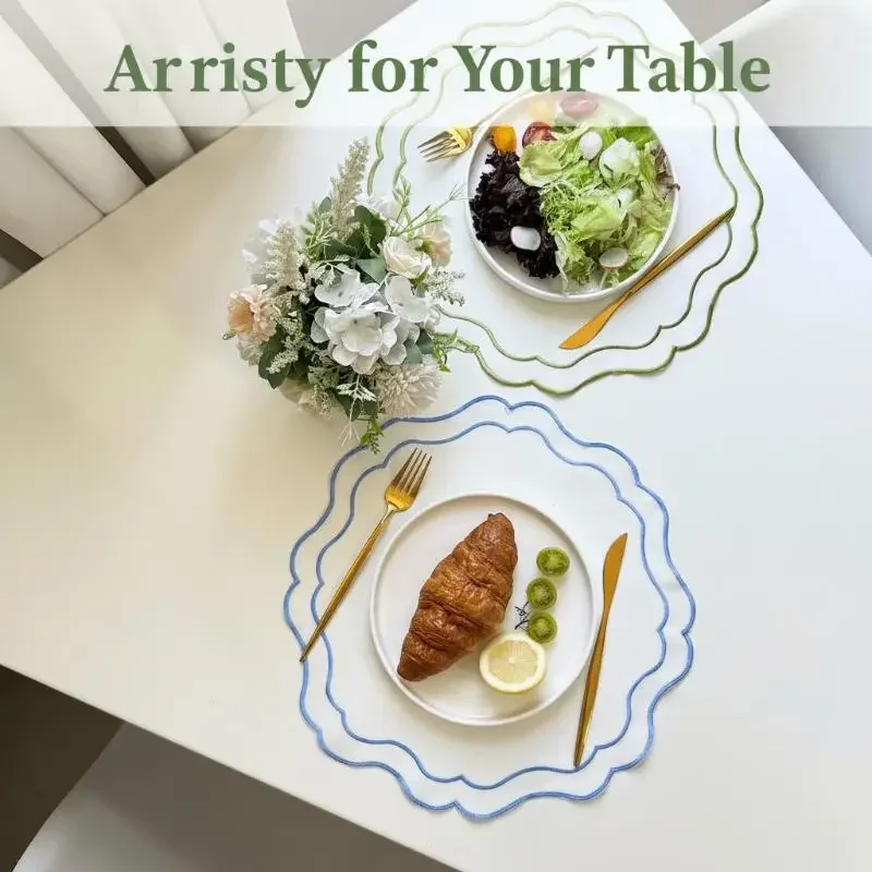 Embroidered Placemat Flower Shaped Polyester Cotton Napkin Coffee Machine Dust Cover Cloth Korean Fabric Dining Table Mat