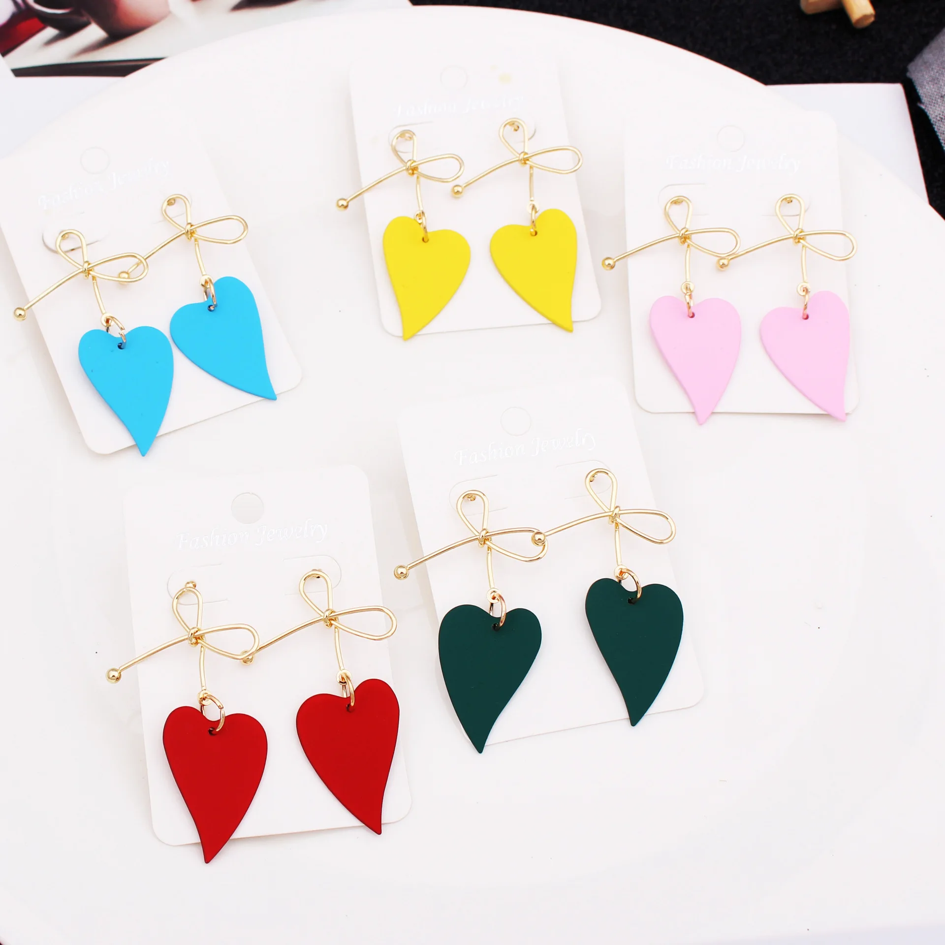 Delysia King Women Cute Heart-shaped Stud Earrings Simplicity Temperament Girl Bow Exquisite Dangler for Birthday Party