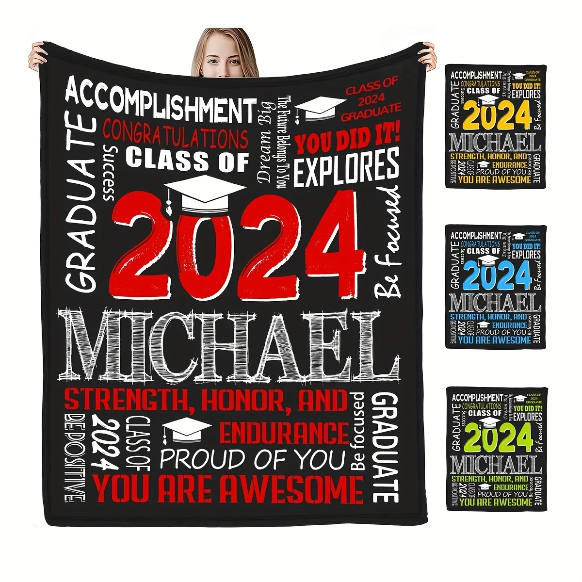 1PC Personalized Custom Flannel Blanket,Name Class Of 2024 Graduate,Soft And Warm Memorable Moments  Blanket,Gift For Classmates