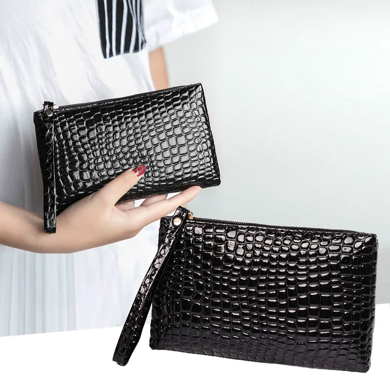 Litchi Mars PU Long Wallet pour femme, motif crocodile, porte-monnaie, sac femme, sacs de poignet, fermeture éclair, poche pour téléphone,