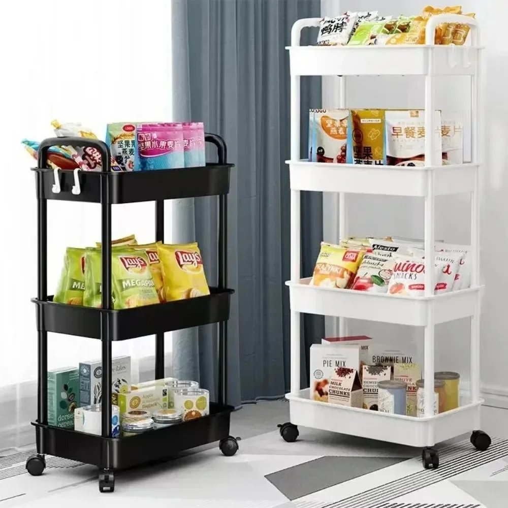 

Multi-Layer Storage Trolley, Mobile Kitchen Organizer Cart with Wheels, Bathroom Shelves, Household Snacks Rack