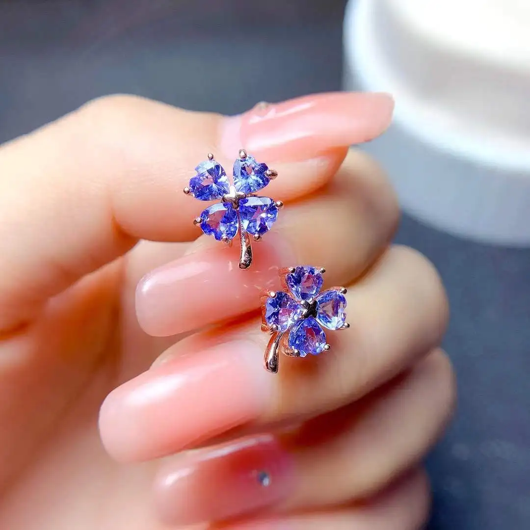 

Elegant Wedding Gift High Quaity 100% Natural Tanzanite Earring 925 Sterling Silver Women Real Tanzanite earrings