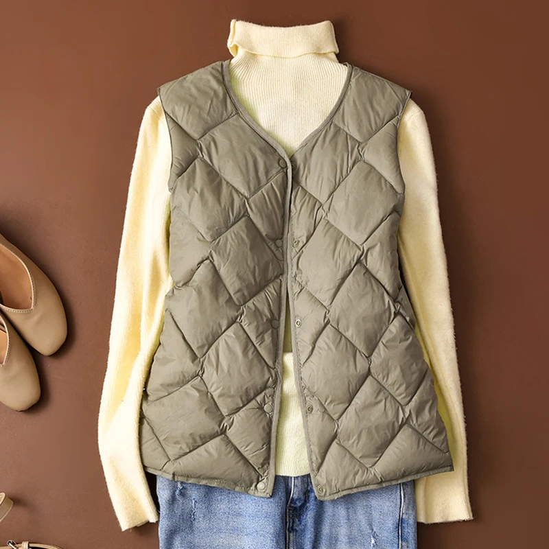 SEDUTMO Quilted Ultra Light Thin Duck Down Vest Women Winter Jackets Slim Waistcoat Autumn Casual Basic Parkas ED2086