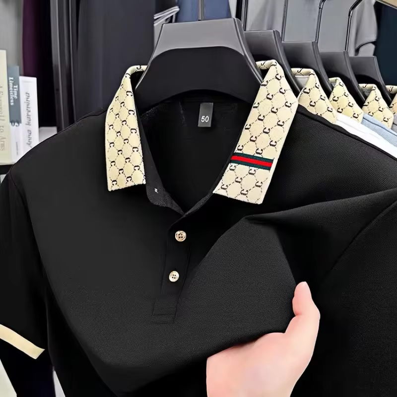 Luxury brand polo shirt for men with jacquard design