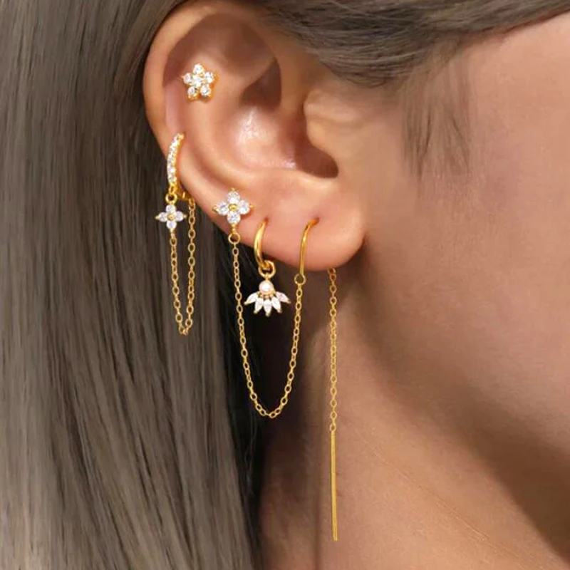 925 Sterling Silver Ear Needle Crystal Zircon Tassel Pendant Hoop Earrings Retro Small Fragrance Style High Jewelry Women Gifts