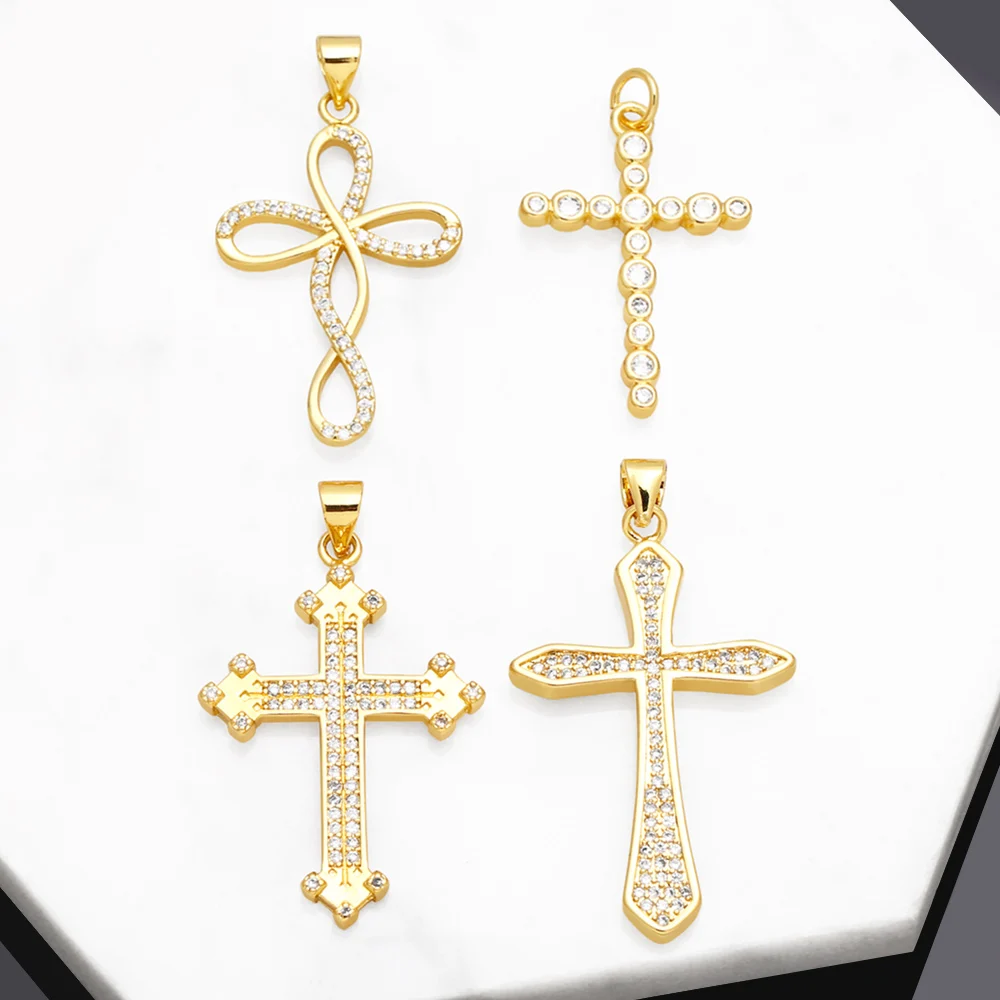 OCESRIO Big Infinite Cross Pendant for Necklace Copper Gold Plated Retro Crucifix Jewelry Making Component Wholesale pdtb108