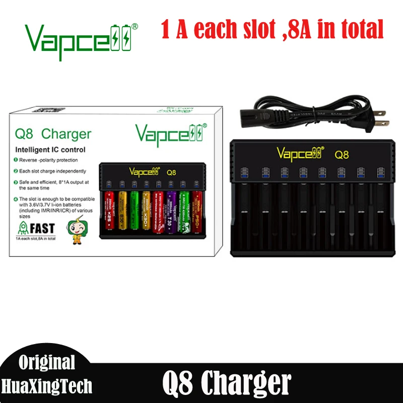 

Original Vapcell Q8 Charger 18650 1A each Slot Li - ion Battery Charger Universal Battery Charger for 18350/21700/20700/26650