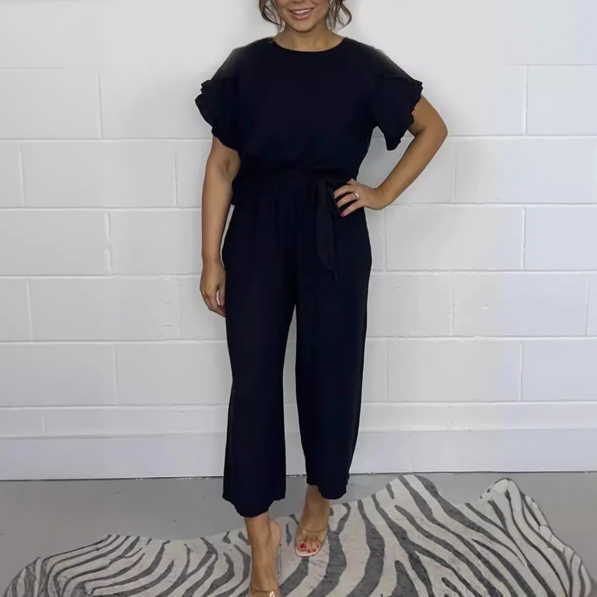 Women's Summer Crew Neck Short Sleeve Top Pants Set