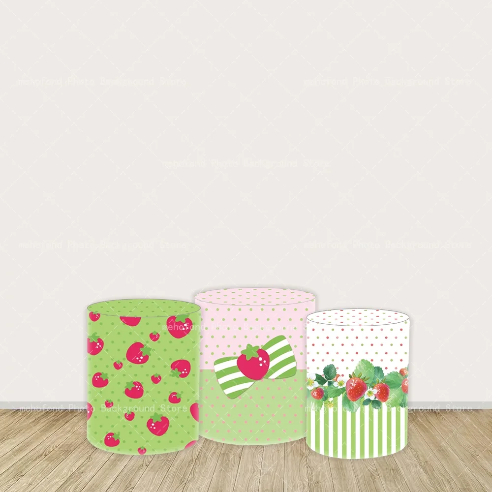Mehofond Summer Vitality Fresh Strawberry Theme Wave Point Design Kid's Birthday Baby Banquet Photo Cylinder Plinth Background