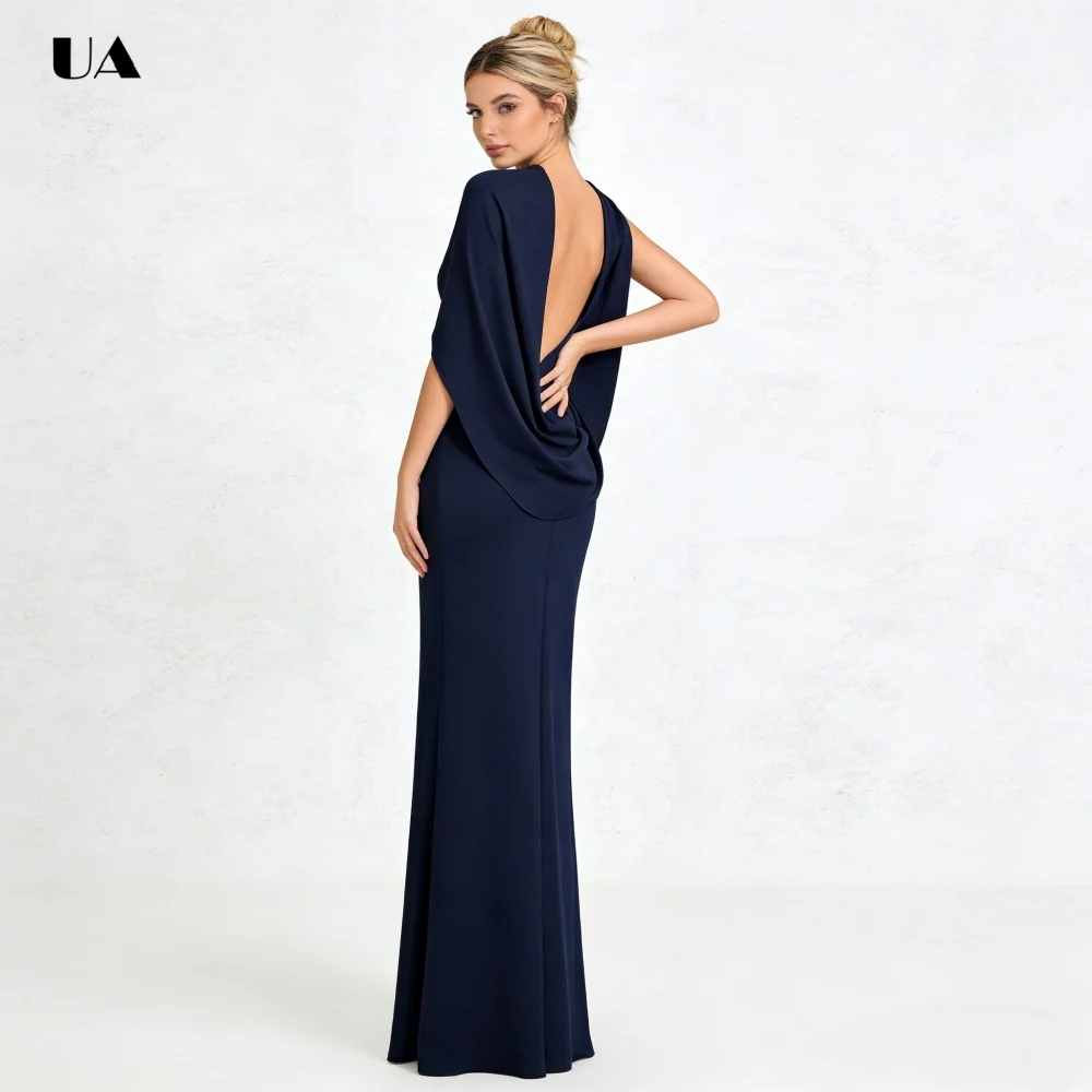 

ULBYANRY Satin Mermaid Prom Dress with Scoop Neck Solid Draped Evening Dresses for Women Classic Open-back Customized Party Gown