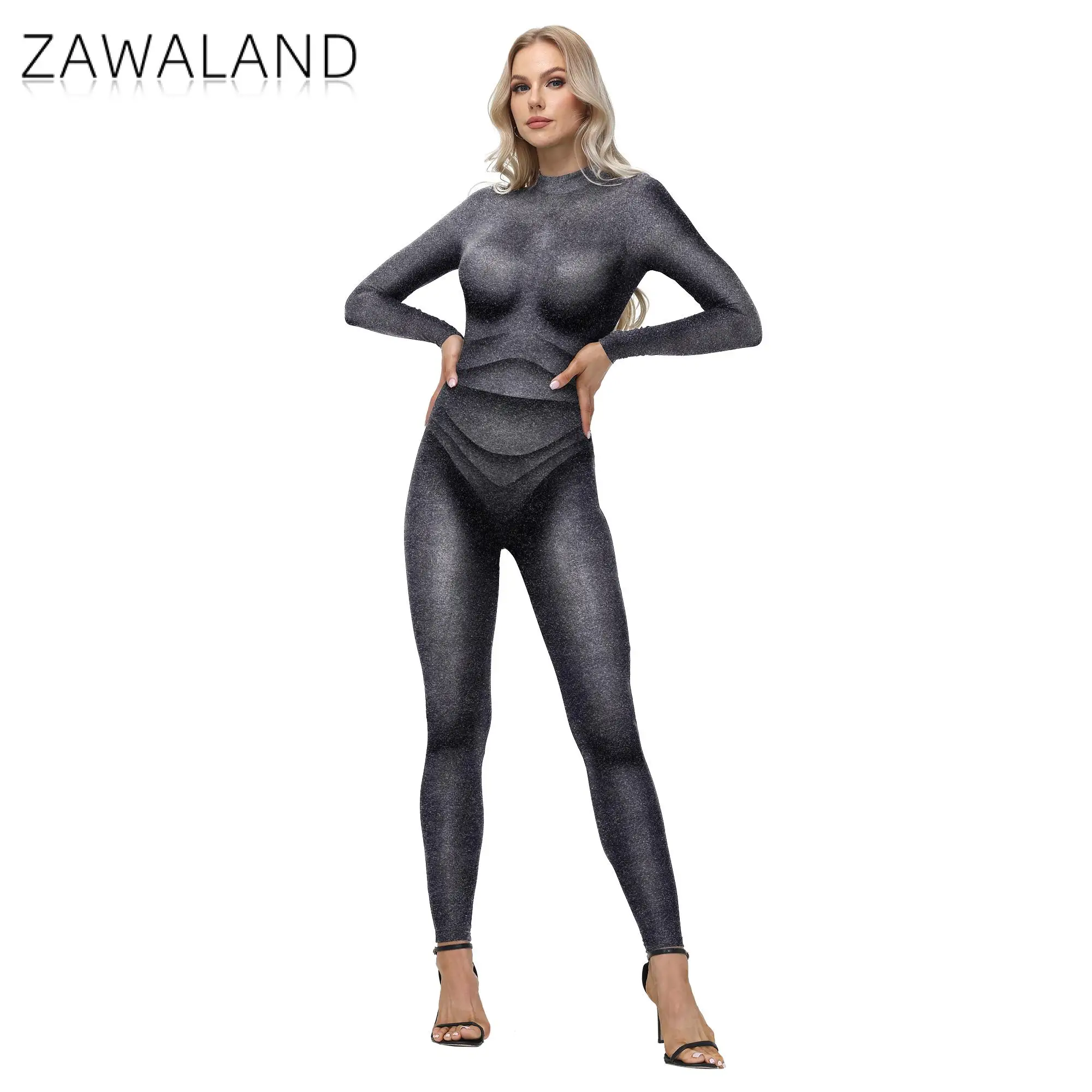 Zawaland سبعة من تسعة زي أنيكا هانسن تأثيري بذلة ثلاثية الأبعاد مطبوعة موضة مهرجان Catsuit هالوين كرنفال عرض الزي