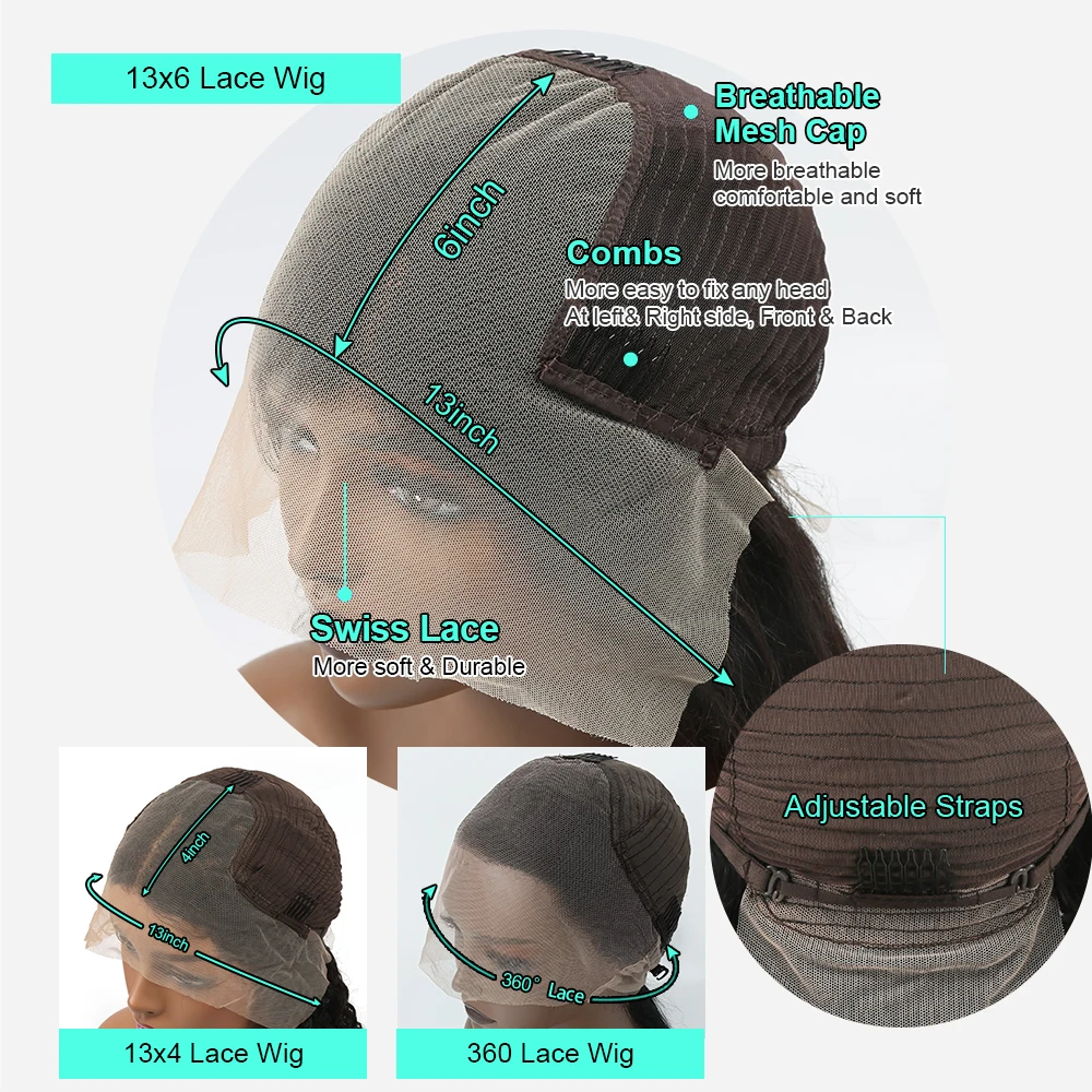 Parrucca anteriore in pizzo dritto 360 HD 13x6 HD parrucche con chiusura in pizzo 13x4 HD parrucche brasiliane trasparenti 250% Remy per capelli umani per donne nere