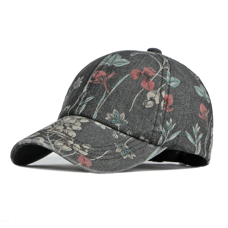 

Women's Fashion Flower Baseball Cap Washed Cowboy Rebound Cap Sunscreen Sun Hat with Duck Tongue Outdoor Sports Cap