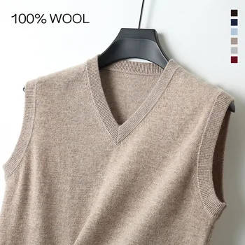 男性用カシミヤノースリーブベスト,モノクロのニットウエストコート,メリノウール100%,ワークセーター,高品質,春と秋用,新しいコレクション