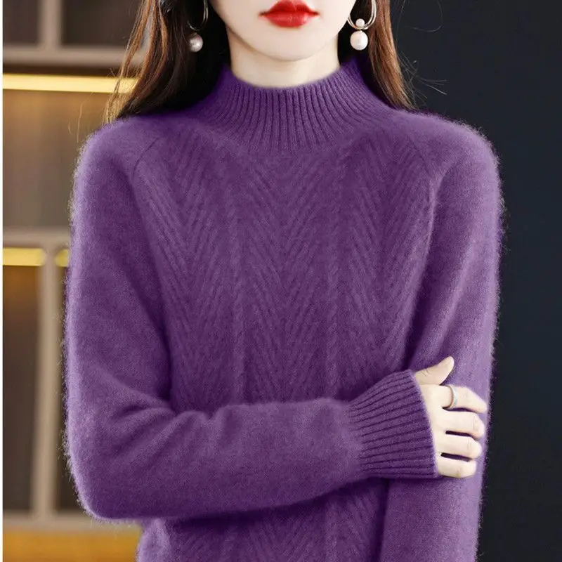 Cashmere sweater women pullover autumn and winter casual half high neck solid long sleeve knitted sweater pullover female top