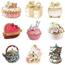 12 Styles Jewelry Trinket Box Hinged Metal Enameled Figurines Hand Painted Storage Case Wedding Ring Holder Home Dresser Decor