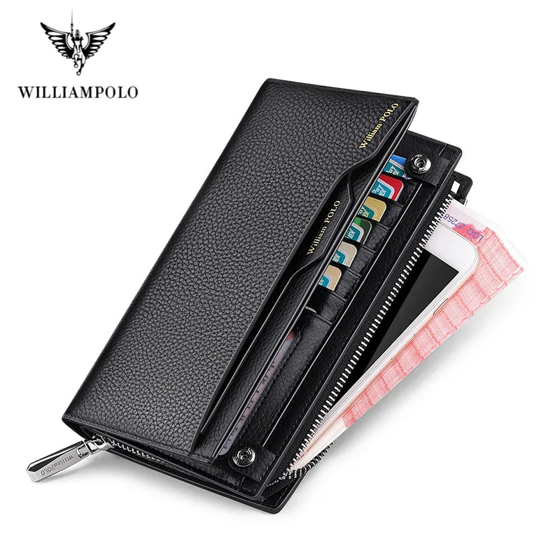 WilliamPOLO Men\'s wallet Genuine Leather Male Wallet Men Credit Card Holders Fashion Mobile Phone Bag Zipper Purse Handbag