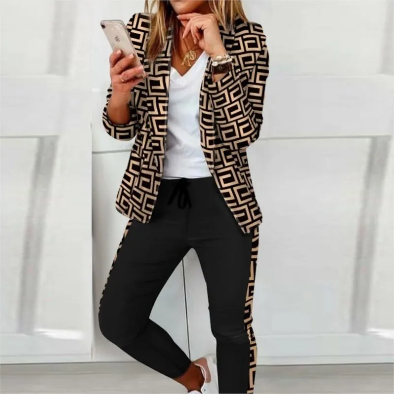 2025 المرأة 2 قطعة مجموعة دعوى معطف ربيع جديد مكتب غير رسمي الإناث دعوى مجموعة كاملة الأكمام دعوى أعلى السراويل الطويلة ضئيلة النساء الملابس #3