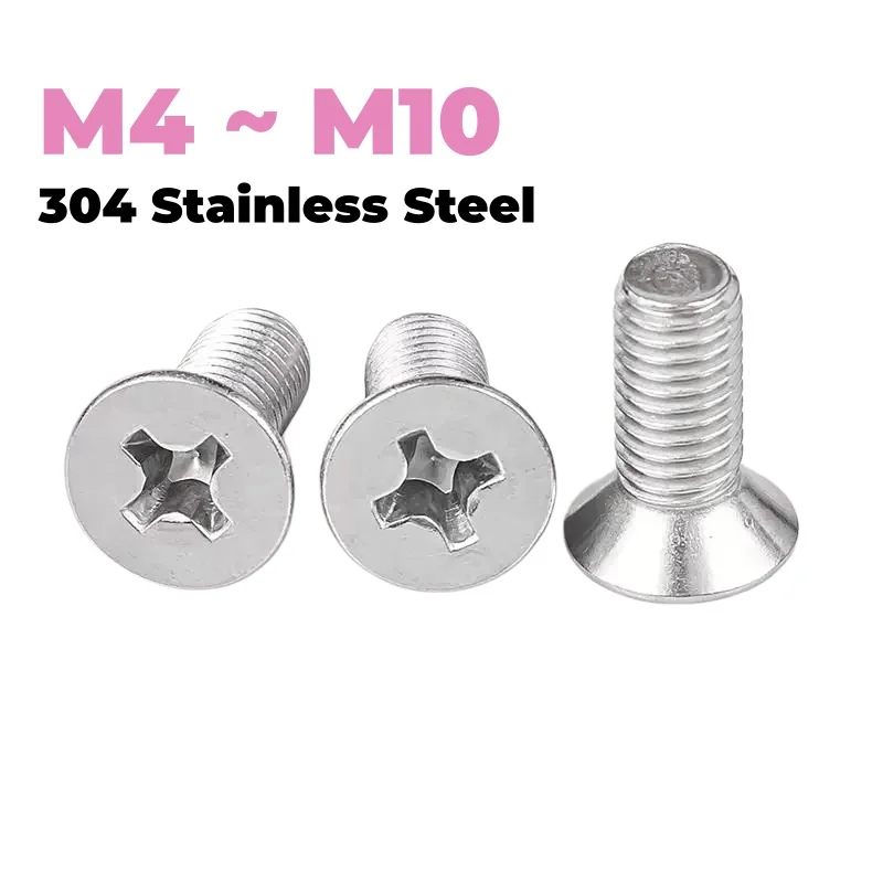 304 Stainless Steel Flat Head Bolts Cross Countersunk Head Screws M4 ~ M10 Length 4~100 mm