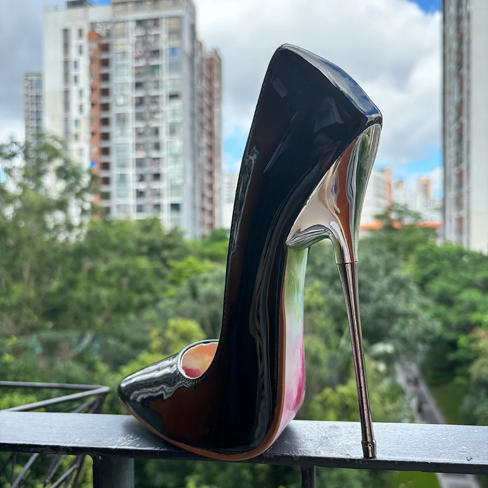 

Фабрика по индивидуальному заказу, женские туфли на высоком металлическом каблуке 16 см, сексуальные туфли на шпильке с покрытием, черные туфли-лодочки, фетиш-подиум, модель для вечеринки, мужская обувь унисекс